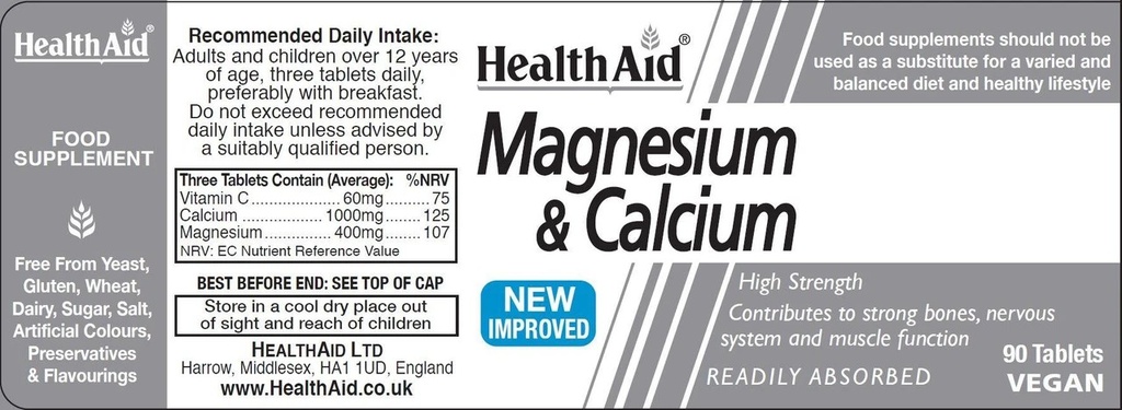 HEALTH AID MAGNESIUM & CALCIUM 90'S (3)