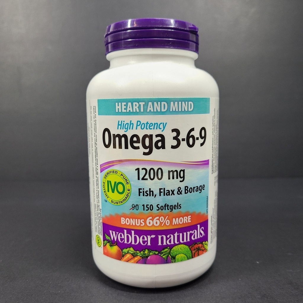 WEBBER NATURALS OMEGA 3-6-9 1200MG FISH,FLAX & BORAGE 150 SOFTGELS (2)