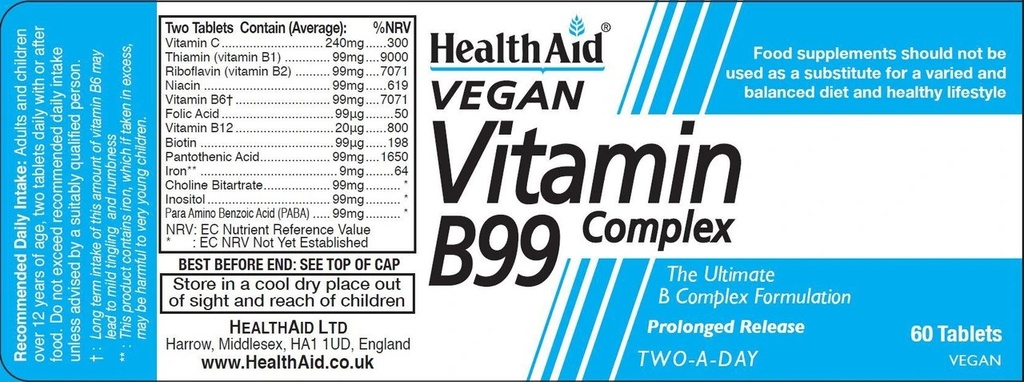 HEALTH AID VITAMIN B99 1*60'S (3)