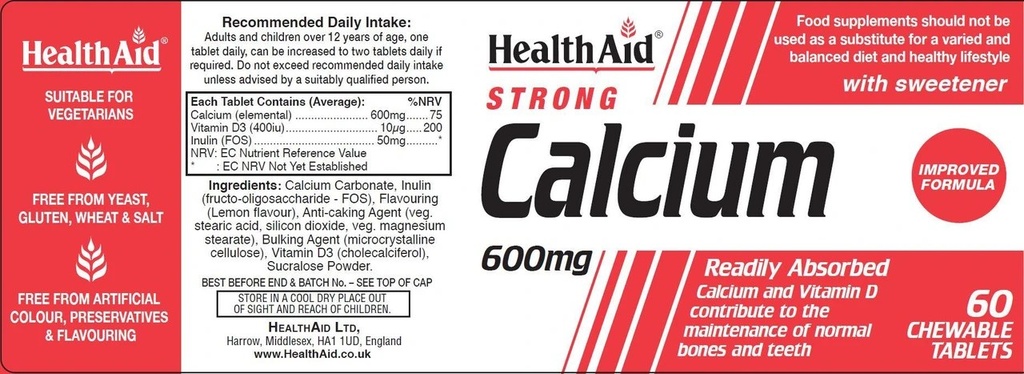HEALTH AID CALCIUM 600MG CHEW 60'S (2)