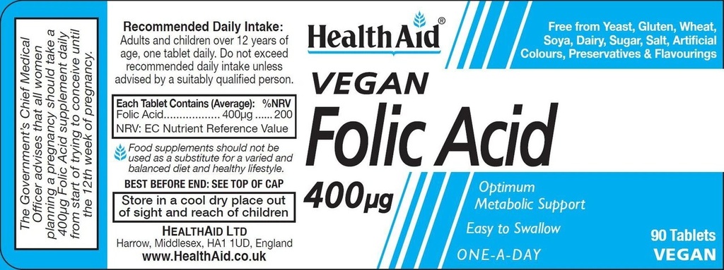HEALTH AID FOLIC ACID 400UG 90'S (2)