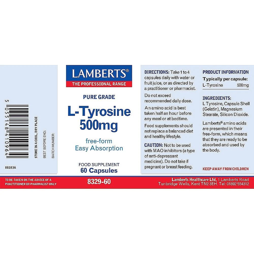LAMBERTS TYROSINE 500MG CAPS 60S (2)