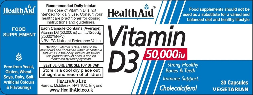 HEALTH AID VITAMIN D3 50,000IU 1*30'S (2)