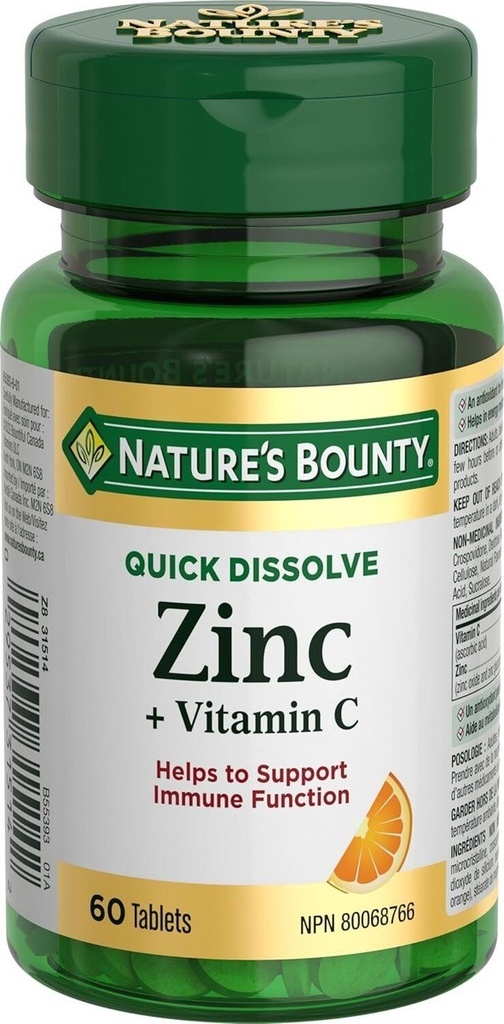 NATURE'S BOUNTY VIT C+ZINC QUICK DISSOLVE TABS 60'S (2)