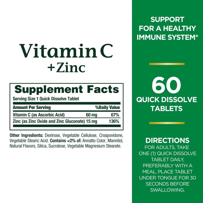 NATURE'S BOUNTY VIT C+ZINC QUICK DISSOLVE TABS 60'S (3)