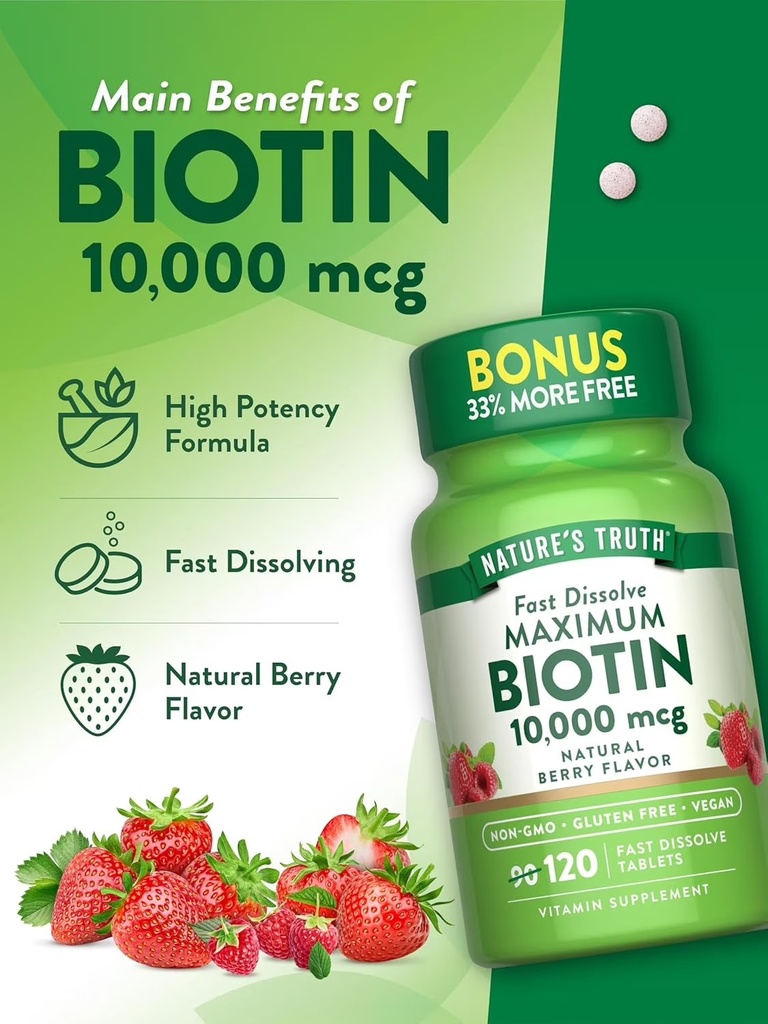 NATURE'S TRUTH BIOTIN 10,000MCG TABS 120'S (2)