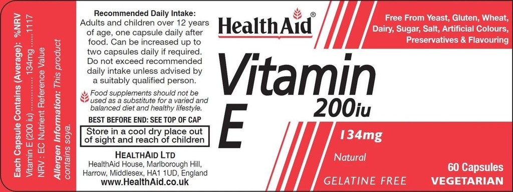 HEALTH AID VITAMIN E 200I.U 60'S (4)
