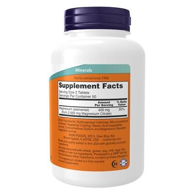 NOW MAGNESIUM CITRATE 200MG TABS 100S (3)