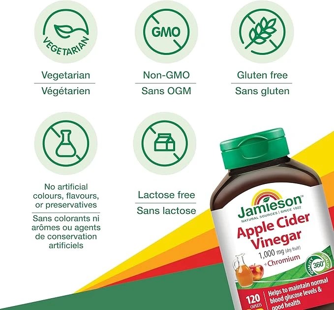 JAMIESON APPLE CIDER VINEGAR + CHROMIUM CAPLETS 120'S (3)