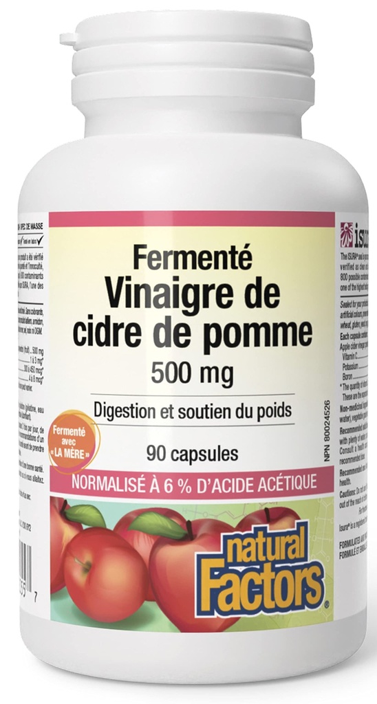 NATURAL FACTORS APPLE CIDER VINEGAR 500MG CAP 90 (4)