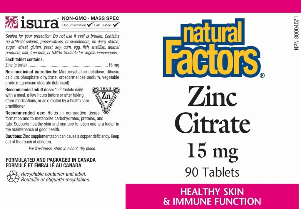 NATURAL FACTORS ZINC CIT 15MG TAB 90'S (2)