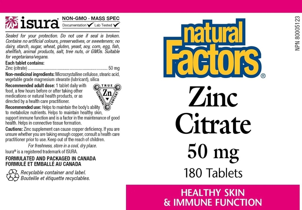 NATURAL FACTORS ZINC CIT 50MG TAB 90'S (2)