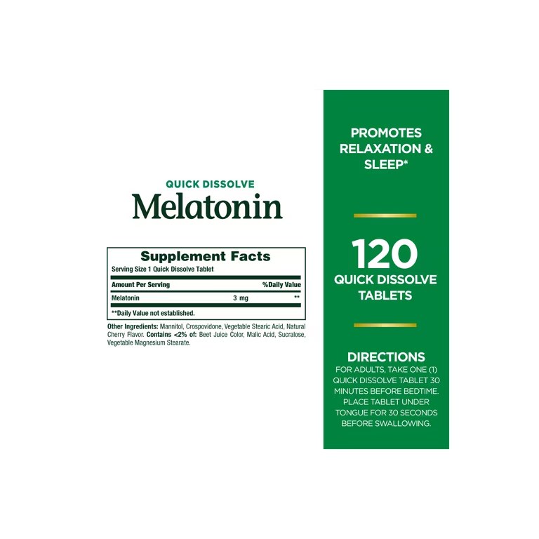 NATURE'S BOUNTY MELATONIN 3MG QUICK DISSOLVE TABS 120'S (3)