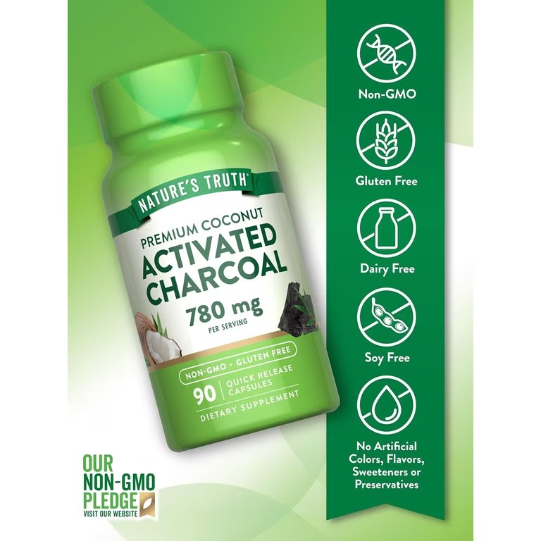NATURE'S TRUTH ACTIVATED CHARCOAL 780MG CAPS 90'S (2)