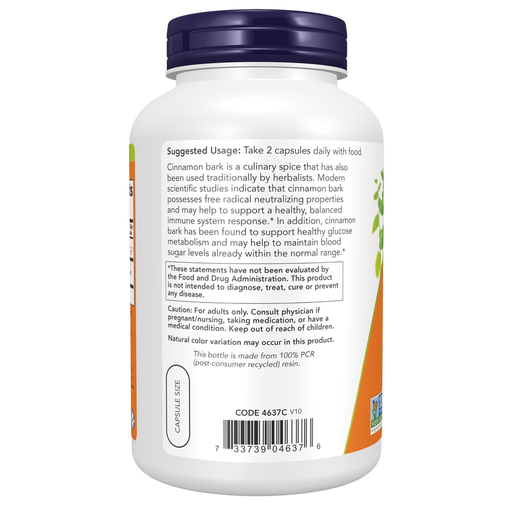 NOW CINNAMON BARK 600MG CAPS (4)