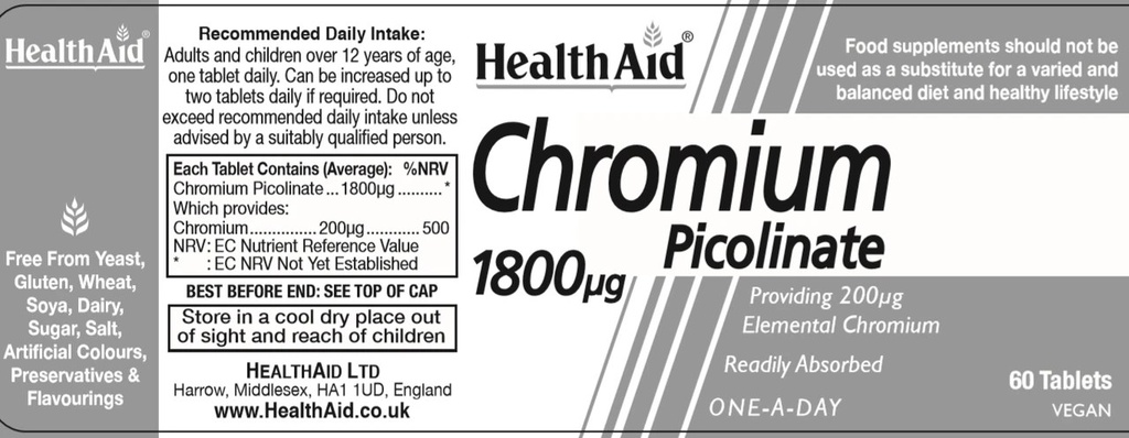 [JPR-0075] HEALTH AID CHROMIUM PICOLINATE 1800UG 60'S