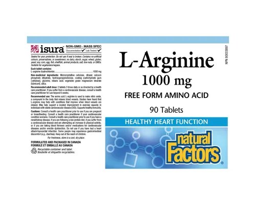 [JPR-0271] NATURAL FACTORS L-ARGININE 1000MG TAB 90