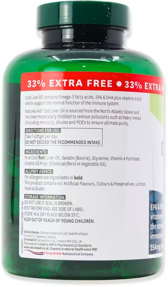 [JPR-0314] NATURE'S AID COD LIVER OIL (HIGH STREGTH) 1000MG -90'S