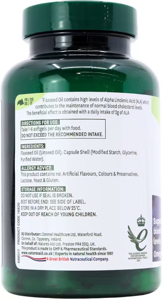 [JPR-0324] NATURE'S AID FLAXSEED OIL 1000MG COLD PRESSED (OMEGA 3,6,9) VEGAN -90'S