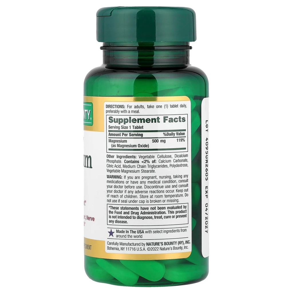 [JPR-0383] NATURE'S BOUNTY MAG. 500MG COATED TABS 100'S