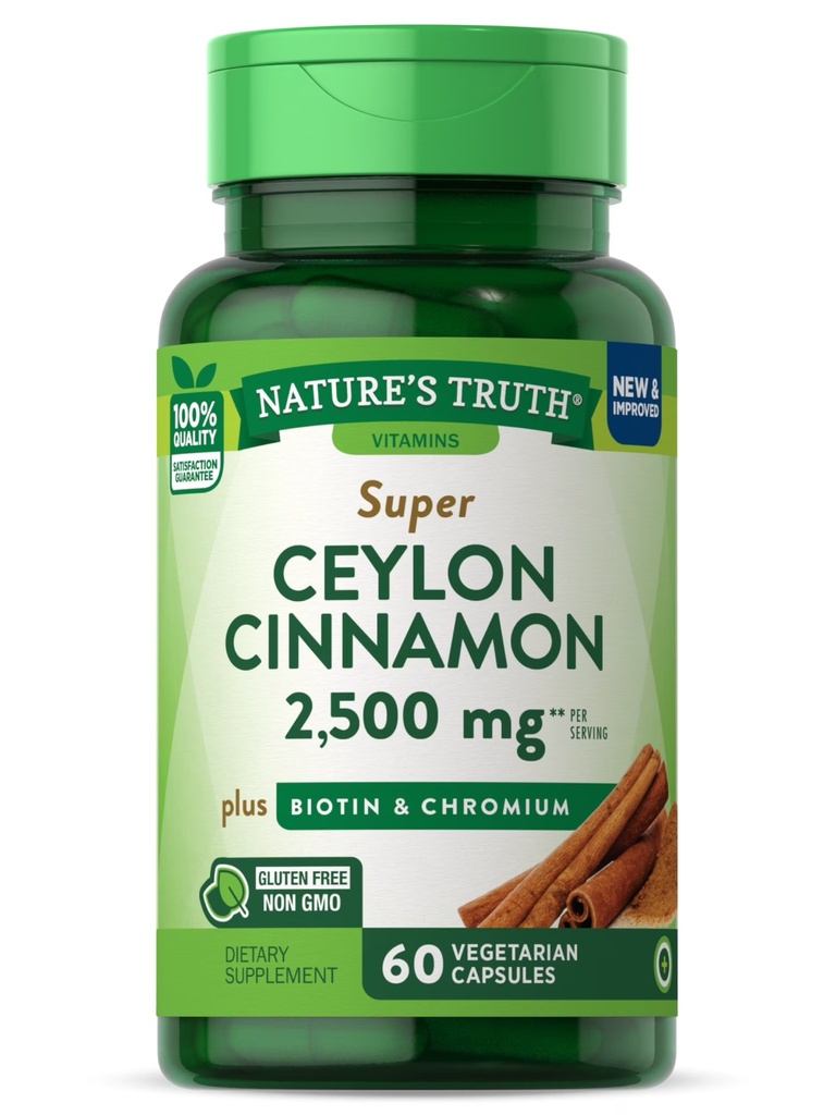 [JPR-0430] NATURE'S TRUTH CEYLON CINNAMON 2500MG+ BIOTIN & CROMIUM CAPS 60'S
