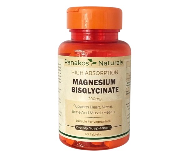 [JPR-0614] PANAKOS NATURALS MAGNESIUM BISGLYCINATE 200MG TABS 60'S