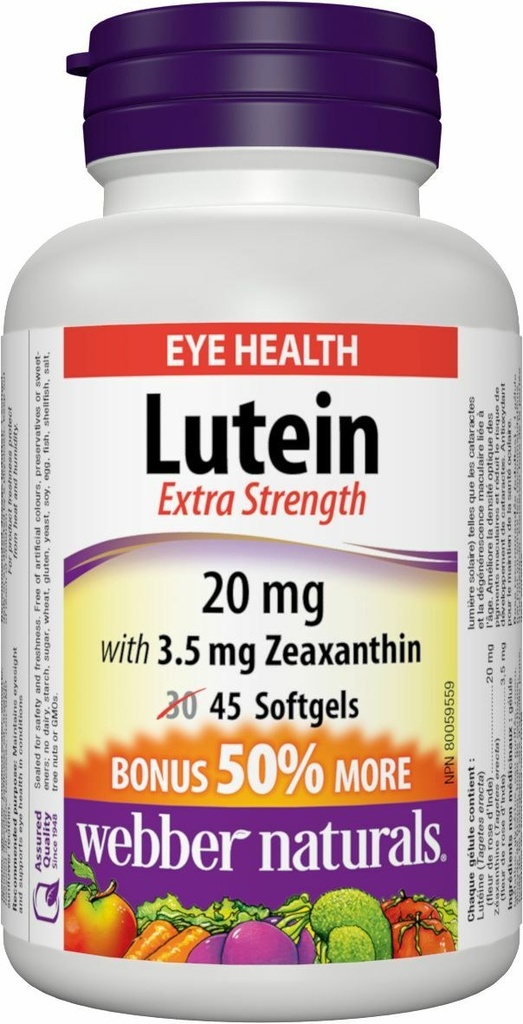 [JPR-0948] WEBBER NATURALS LUTEIN 20MG/ZEAXANTHIN 3.5MG SOFTGELS 45'S