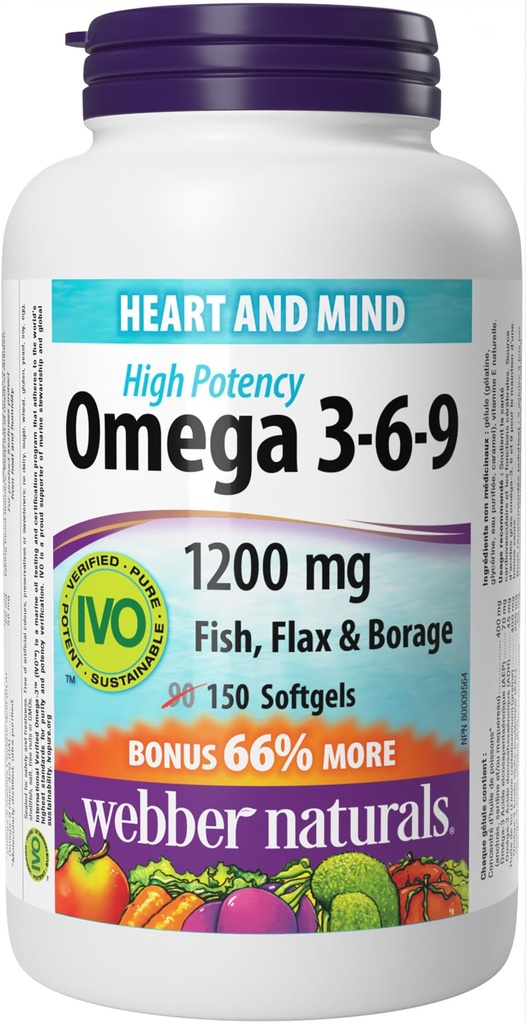 [JPR-0956] WEBBER NATURALS OMEGA 3-6-9 1200MG FISH,FLAX & BORAGE 150 SOFTGELS